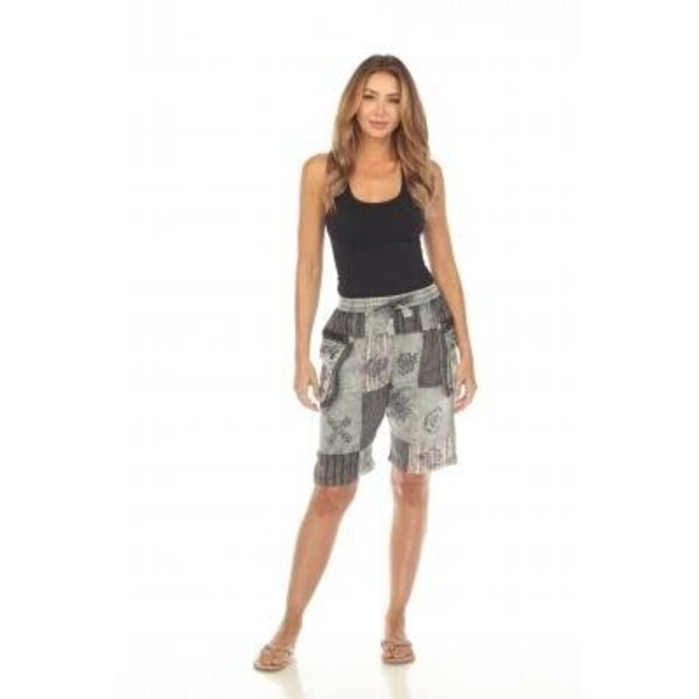 D912 GRY Rising Cotton Multi Patchwork Block Print Cargo Short Various Sizes